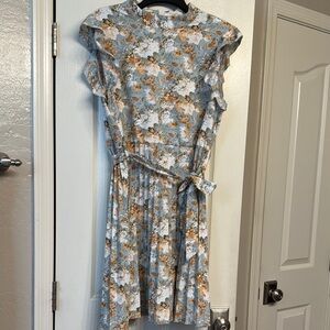 SHEIN Floral Mini Dress in Blue, tan and cream